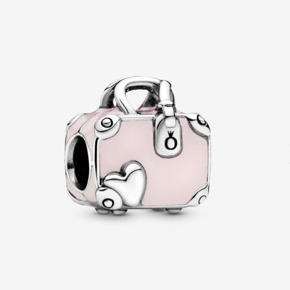 Pandora Travel Bag Charm – Sterling Silver & Pink Enamel – “Love Travels”